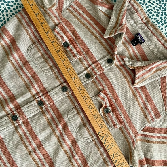 Patagonia Striped Shirt Jacket Top Sandstone & Rust Tones Organic Cotton Size 8 - Picture 8 of 15